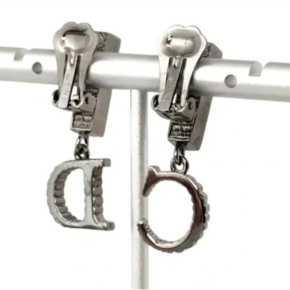 Christian Dior Black Color Rhinestone Logo Swing Earrings - Picture 2 of 8